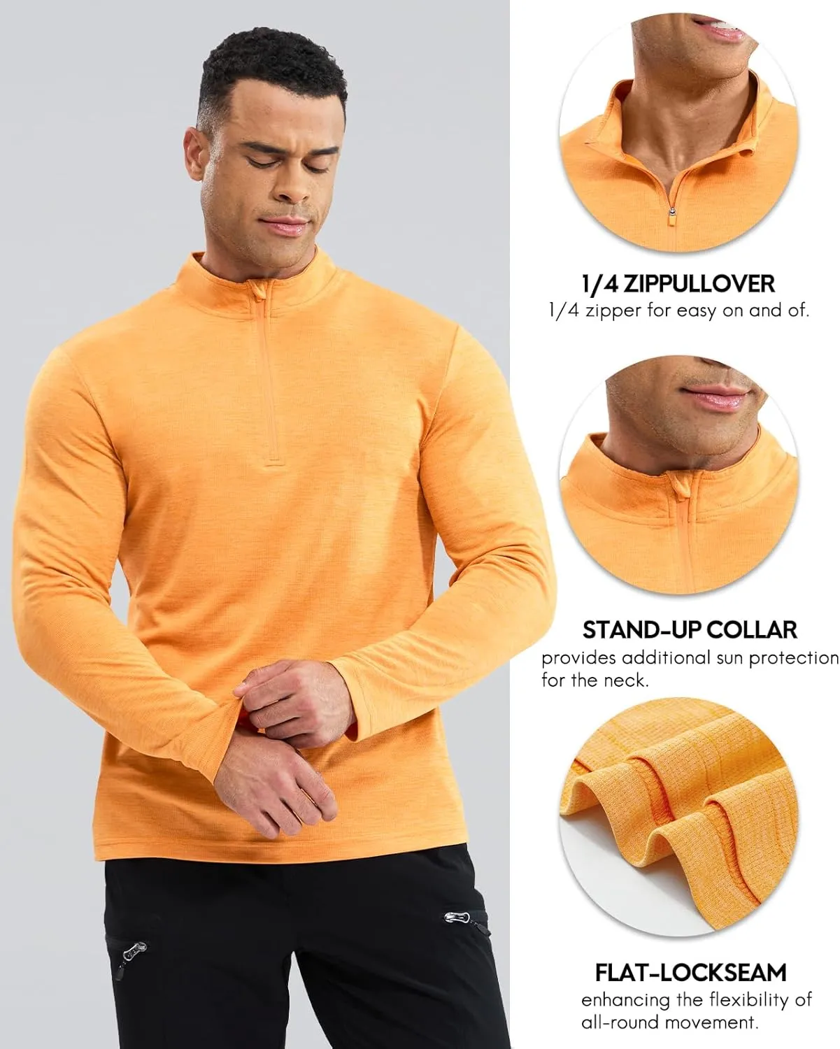 Haimont Men's Dry Fit Quarter Zip Athletic Pullover Lightweight Performance Long Sleeve Running Hiking Golf UPF50  Shirt