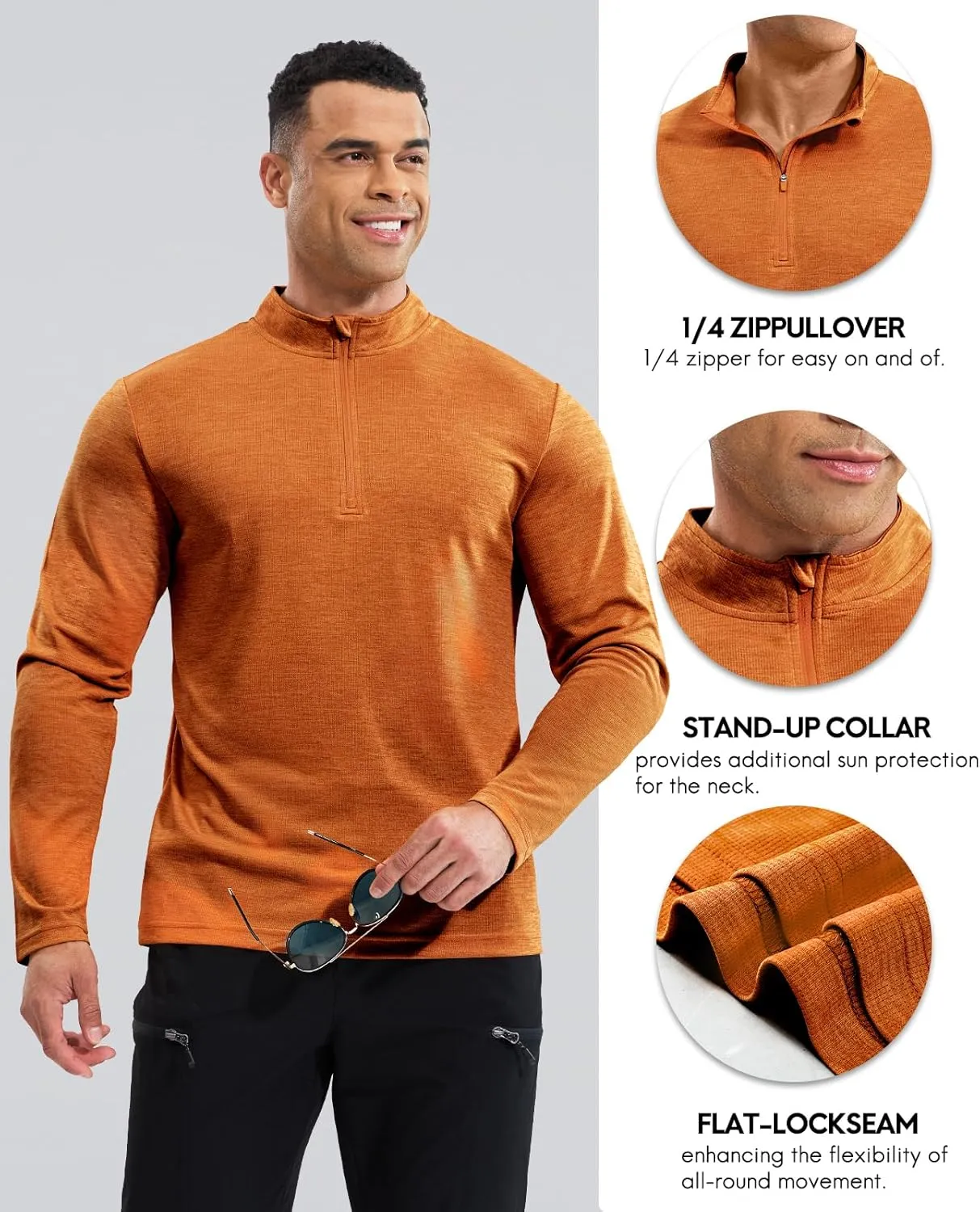 Haimont Men's Dry Fit Quarter Zip Athletic Pullover Lightweight Performance Long Sleeve Running Hiking Golf UPF50  Shirt