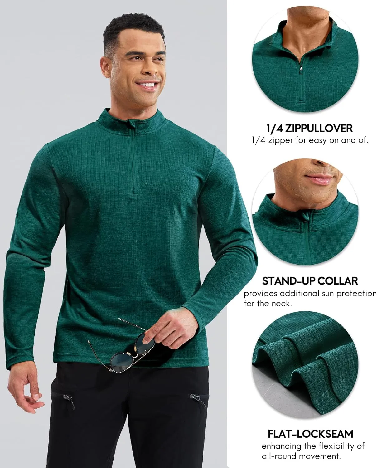 Haimont Men's Dry Fit Quarter Zip Athletic Pullover Lightweight Performance Long Sleeve Running Hiking Golf UPF50  Shirt