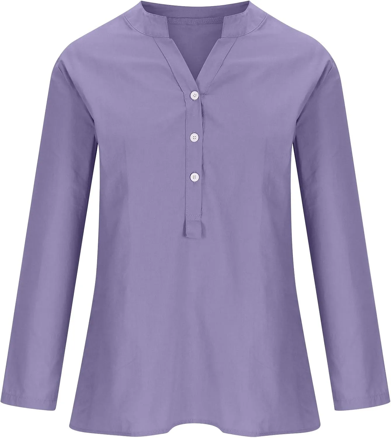 HGps8w Oversized Cotton Linen Tops for Women Half Button V Neck Long Sleeve Loose T-Shirts Summer Solid Color Tunic Blouse