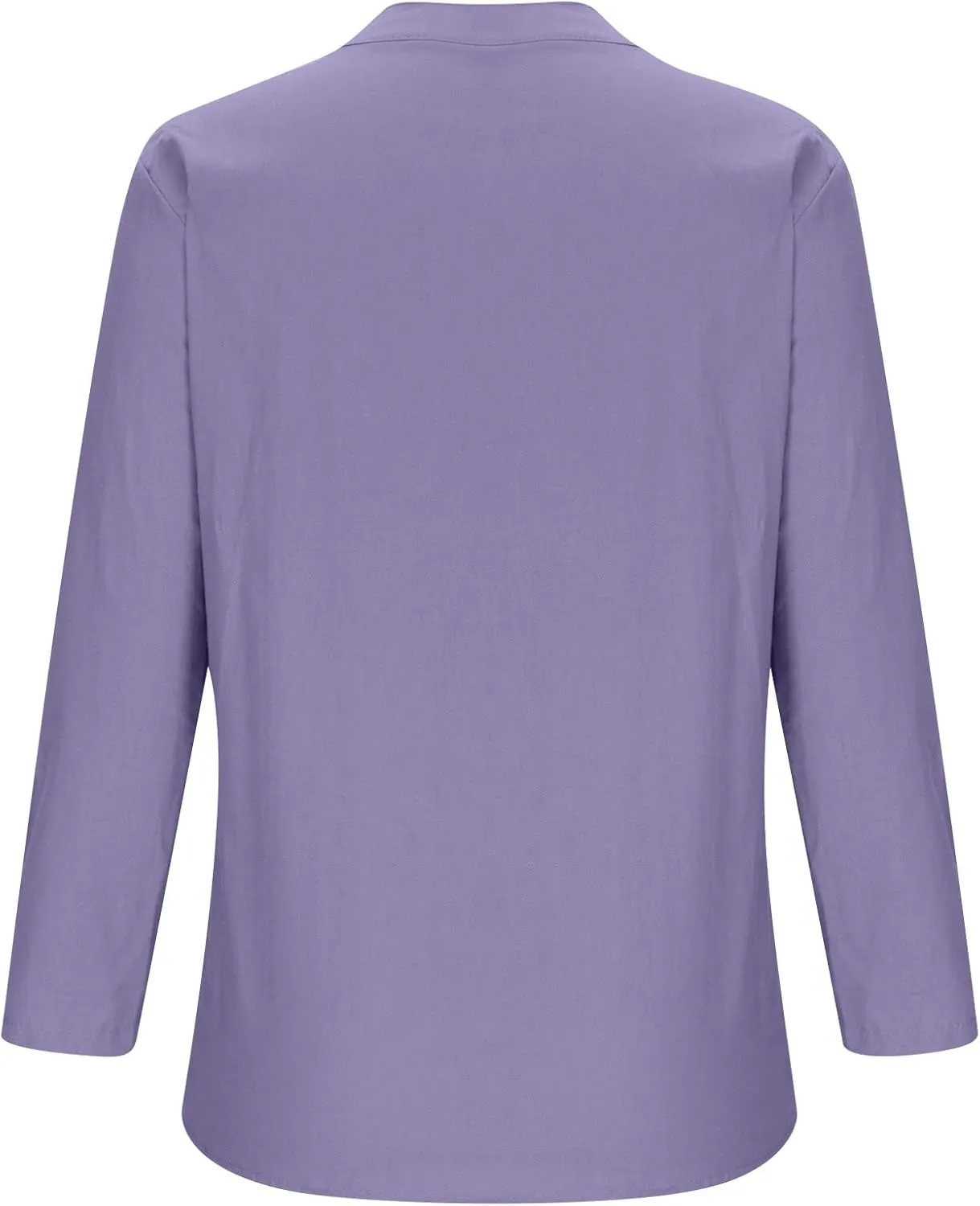 HGps8w Oversized Cotton Linen Tops for Women Half Button V Neck Long Sleeve Loose T-Shirts Summer Solid Color Tunic Blouse