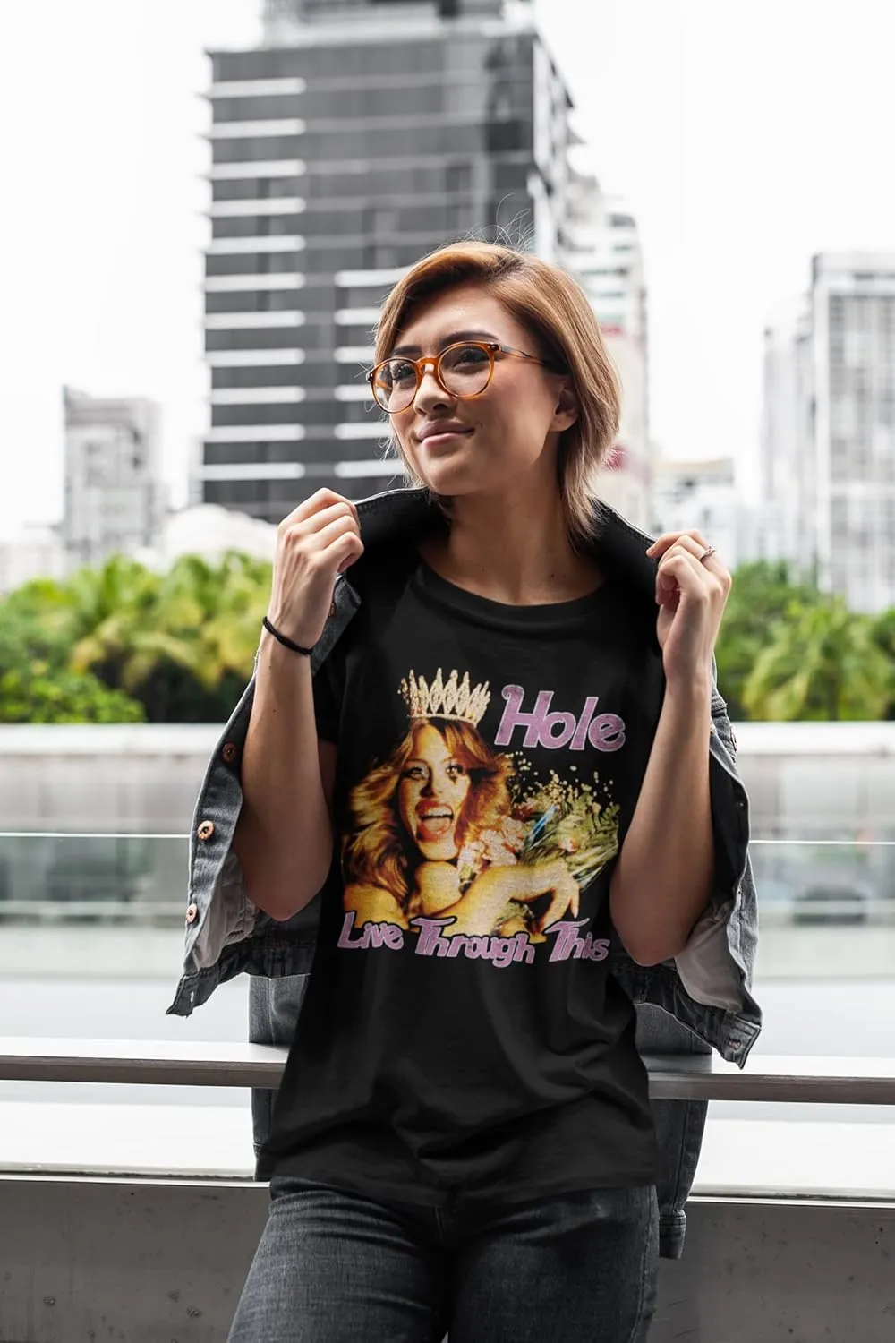Hole Music T Shirt Live Through This Album Cover Black Adult Short Sleeve T Shirts Vintage Style Graphic Tee