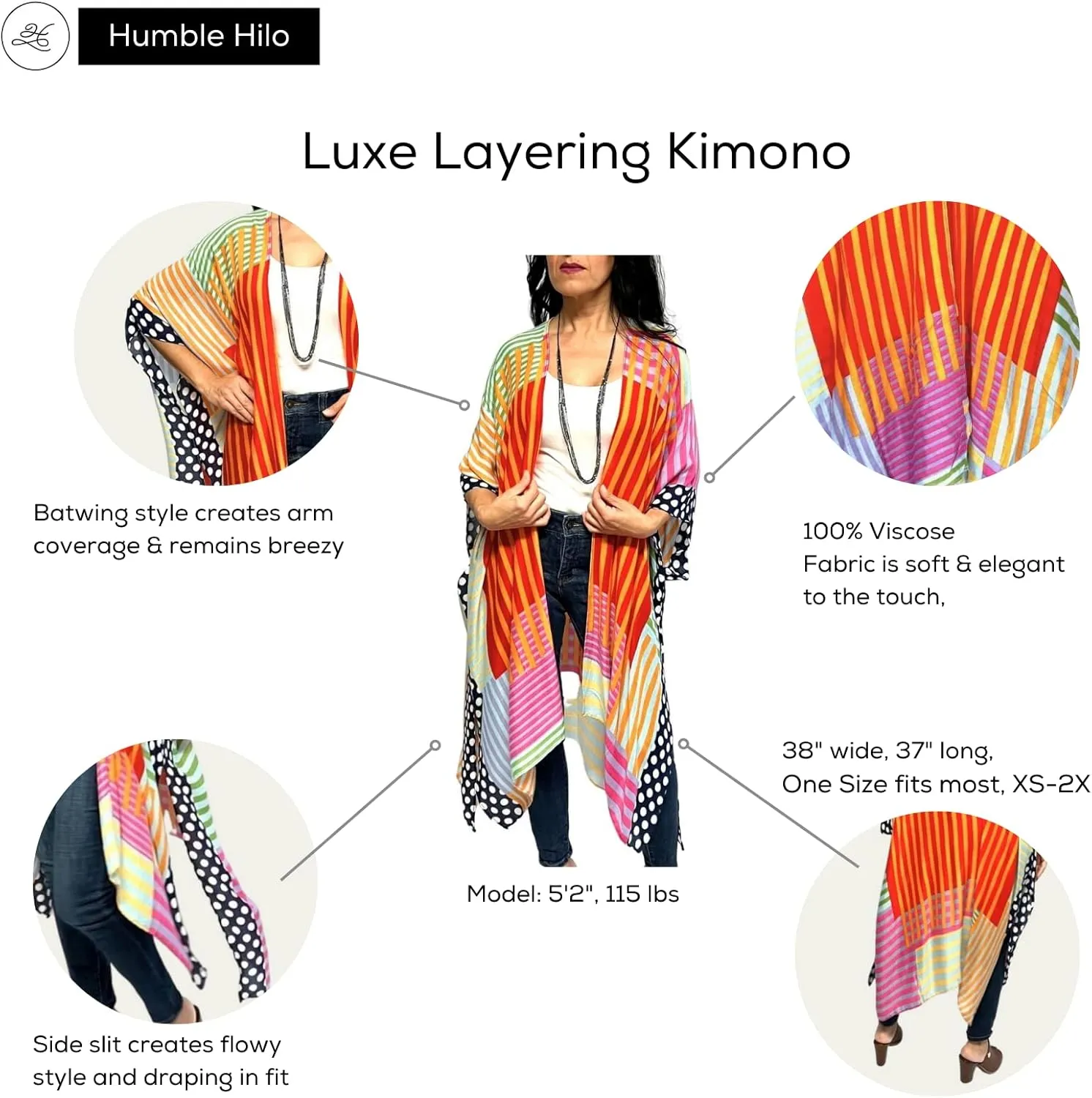 Humble Hilo Long Kimono Cardigan for Women Beach Cover up Casual Loose Prints & Patterns