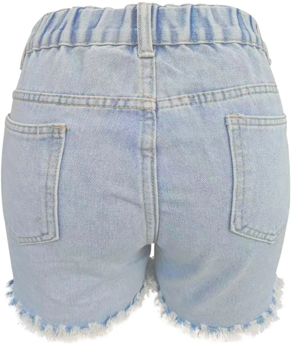Jean Shorts Womens High Waisted Ripped Soft Rhinestone Pearl Beaded Fringe Comfy Tassel Denim Short Raw Hem Frayed Shorts