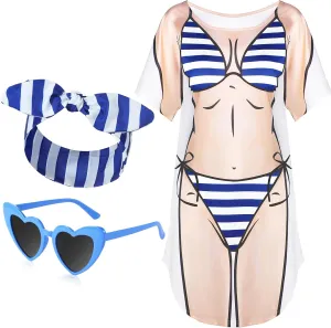 Jeyiour Womens Bikini Shirt Cover up Funny Bandana Headband Retro Sunglasses Eyewear Halloween Party Outfit