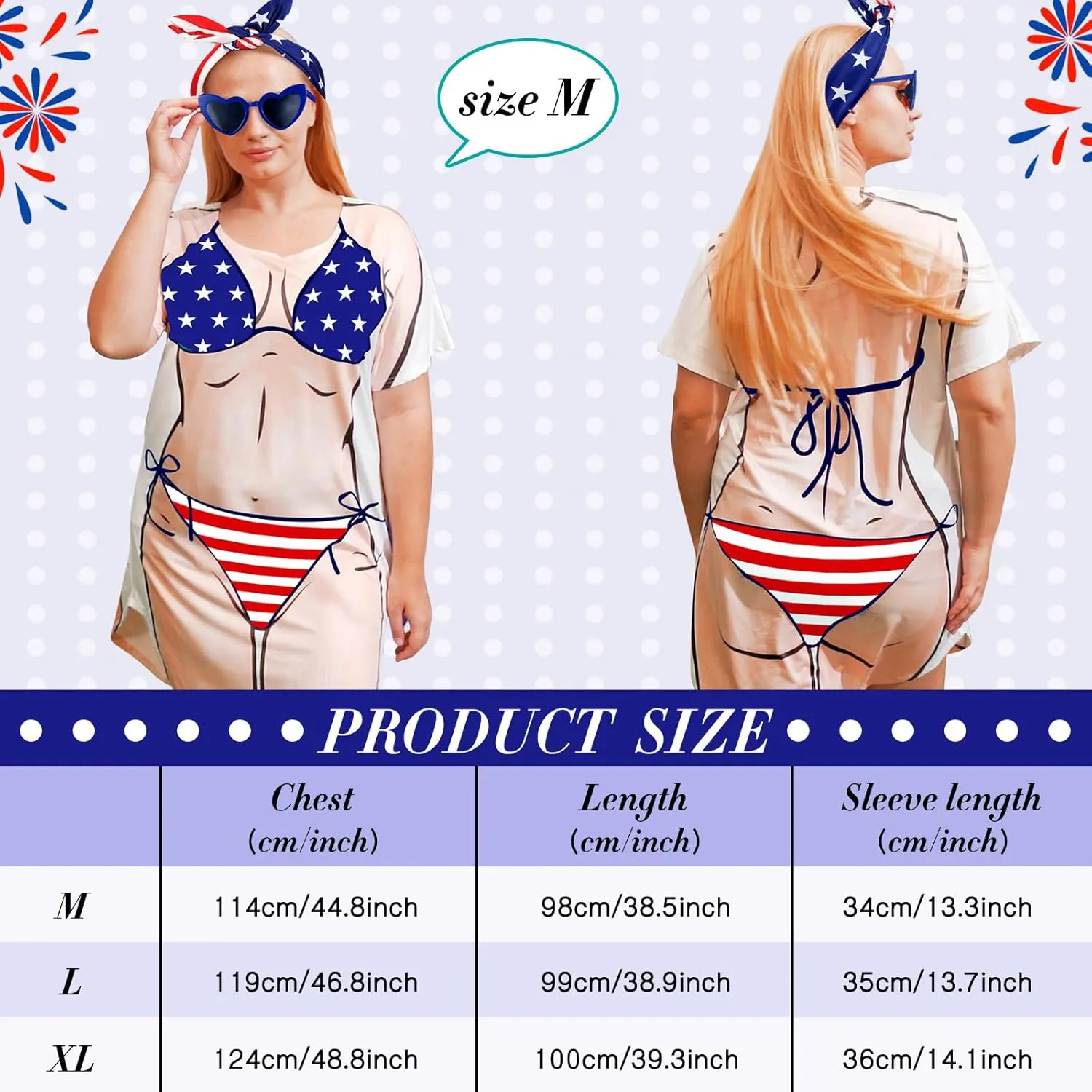 Jeyiour Womens Bikini Shirt Cover up Funny Bandana Headband Retro Sunglasses Eyewear Halloween Party Outfit