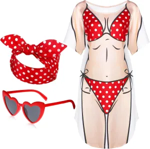 Jeyiour Womens Bikini Shirt Cover up Funny Bandana Headband Retro Sunglasses Eyewear Halloween Party Outfit