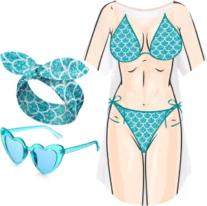 Jeyiour Womens Bikini Shirt Cover up Funny Bandana Headband Retro Sunglasses Eyewear Halloween Party Outfit