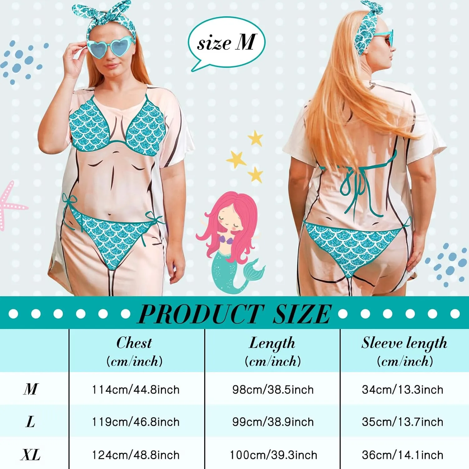Jeyiour Womens Bikini Shirt Cover up Funny Bandana Headband Retro Sunglasses Eyewear Halloween Party Outfit
