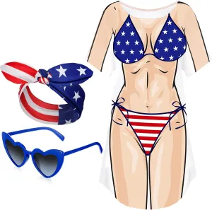 Jeyiour Womens Bikini Shirt Cover up Funny Bandana Headband Retro Sunglasses Eyewear Halloween Party Outfit