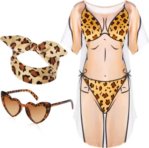 Jeyiour Womens Bikini Shirt Cover up Funny Bandana Headband Retro Sunglasses Eyewear Halloween Party Outfit