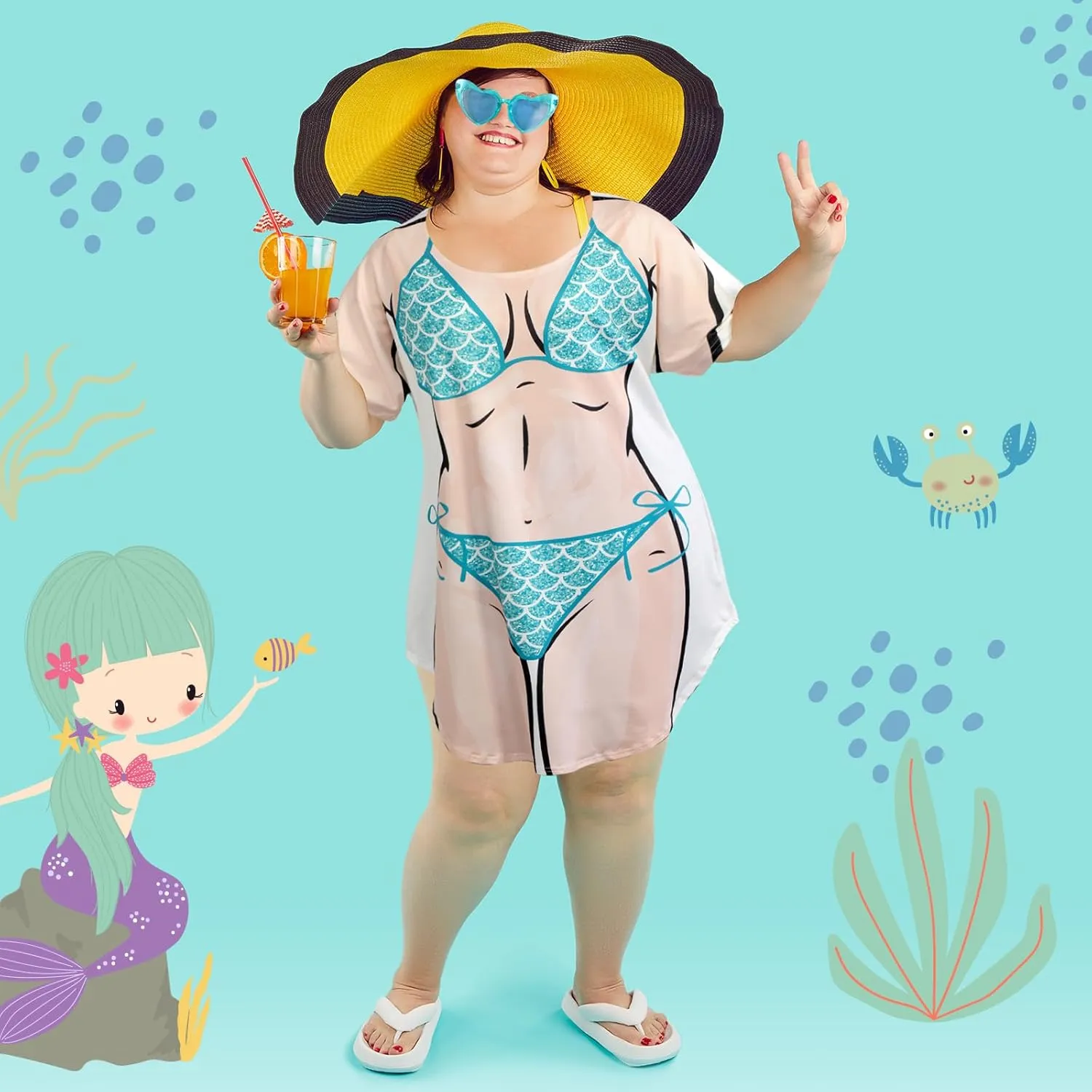 Jeyiour Womens Bikini Shirt Cover up Funny Bandana Headband Retro Sunglasses Eyewear Halloween Party Outfit