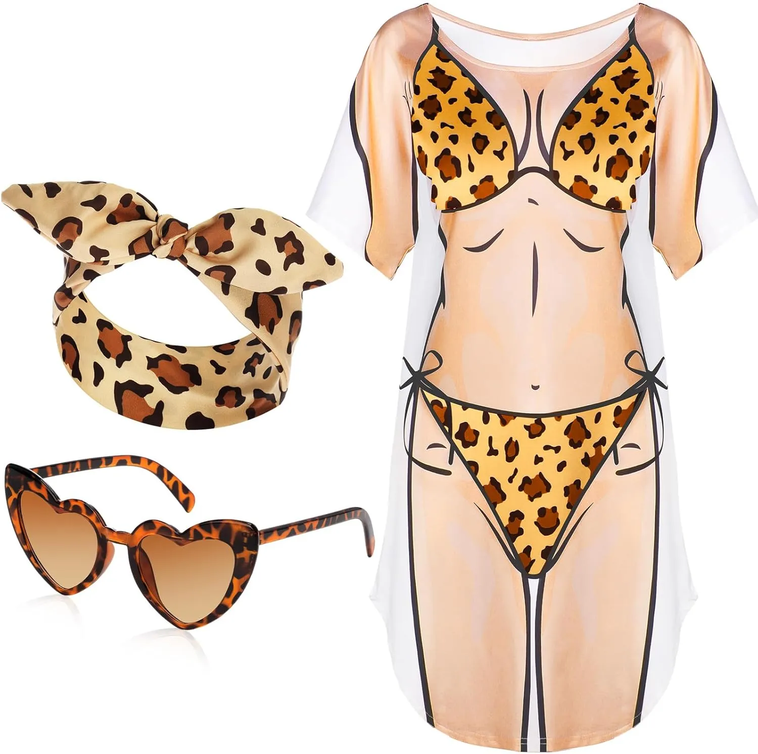 Jeyiour Womens Bikini Shirt Cover up Funny Bandana Headband Retro Sunglasses Eyewear Halloween Party Outfit