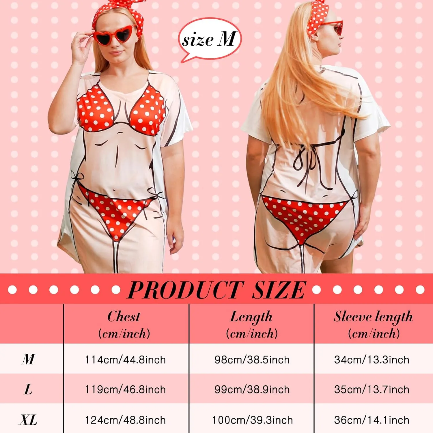Jeyiour Womens Bikini Shirt Cover up Funny Bandana Headband Retro Sunglasses Eyewear Halloween Party Outfit