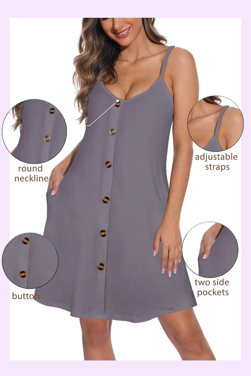 JOELLYUS Summer Dresses for Women Spaghetti Strap Button Down Casual Sundress Beach Cover Up Dress with Pockets
