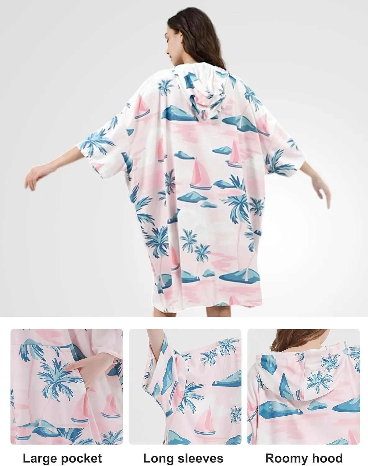 KFUBUO Surf Poncho Changing Towel Swim Robe with Pocket Plus Size Terry Cloth Swim Cover Up for Women Towel Poncho Hoodie