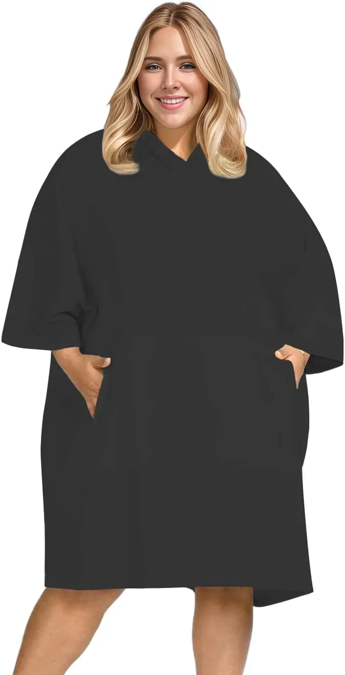 KFUBUO Surf Poncho Changing Towel Swim Robe with Pocket Plus Size Terry Cloth Swim Cover Up for Women Towel Poncho Hoodie