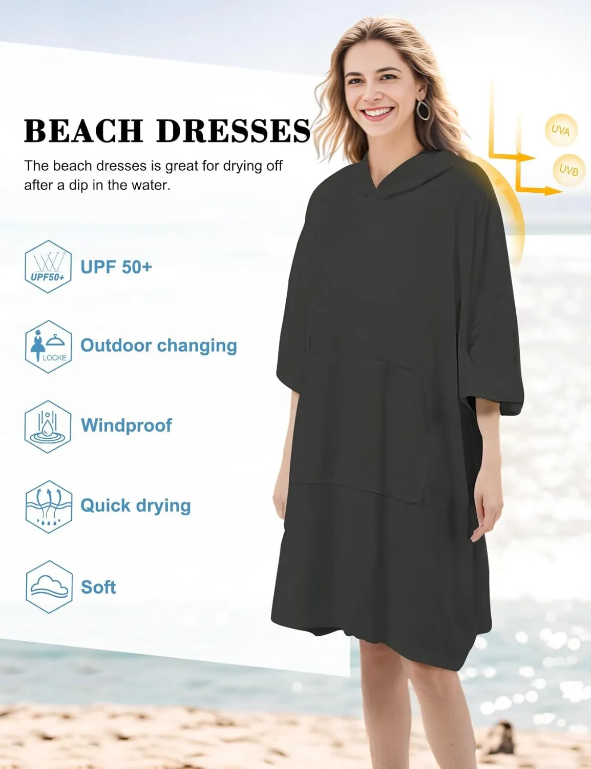 KFUBUO Surf Poncho Changing Towel Swim Robe with Pocket Plus Size Terry Cloth Swim Cover Up for Women Towel Poncho Hoodie