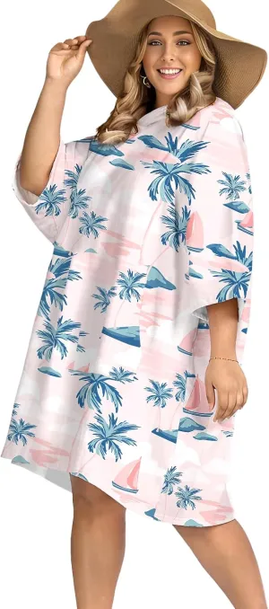 KFUBUO Surf Poncho Changing Towel Swim Robe with Pocket Plus Size Terry Cloth Swim Cover Up for Women Towel Poncho Hoodie