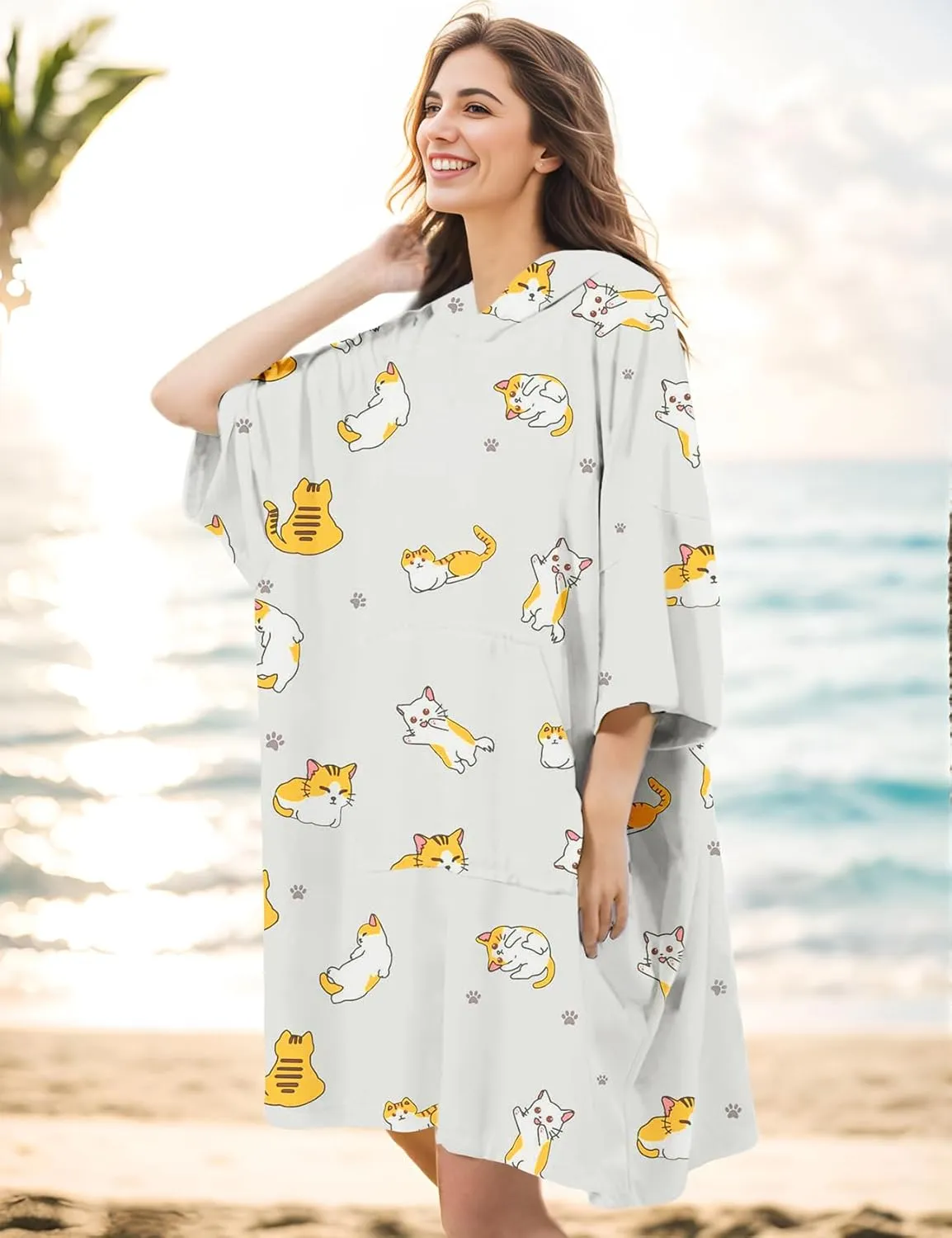 KFUBUO Surf Poncho Changing Towel Swim Robe with Pocket Plus Size Terry Cloth Swim Cover Up for Women Towel Poncho Hoodie