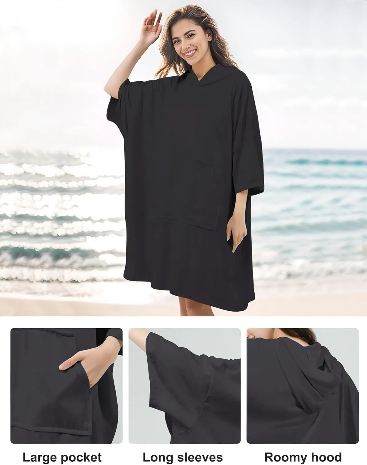 KFUBUO Surf Poncho Changing Towel Swim Robe with Pocket Plus Size Terry Cloth Swim Cover Up for Women Towel Poncho Hoodie