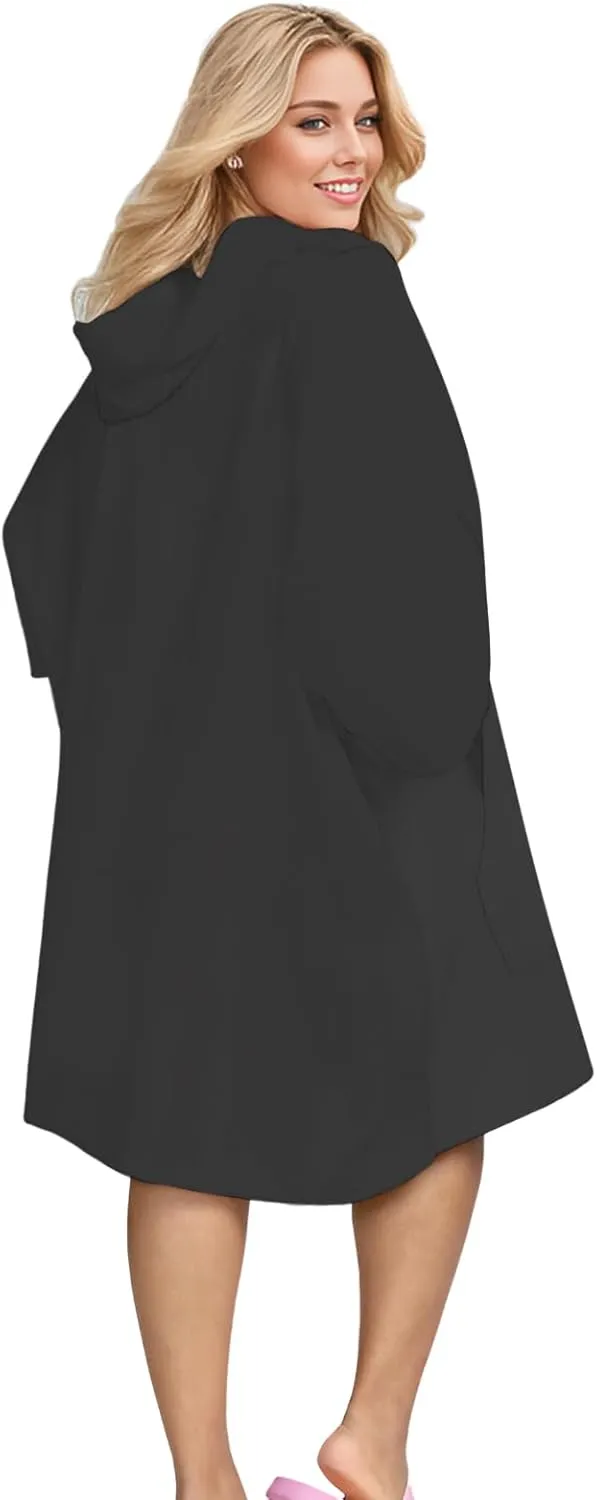KFUBUO Surf Poncho Changing Towel Swim Robe with Pocket Plus Size Terry Cloth Swim Cover Up for Women Towel Poncho Hoodie