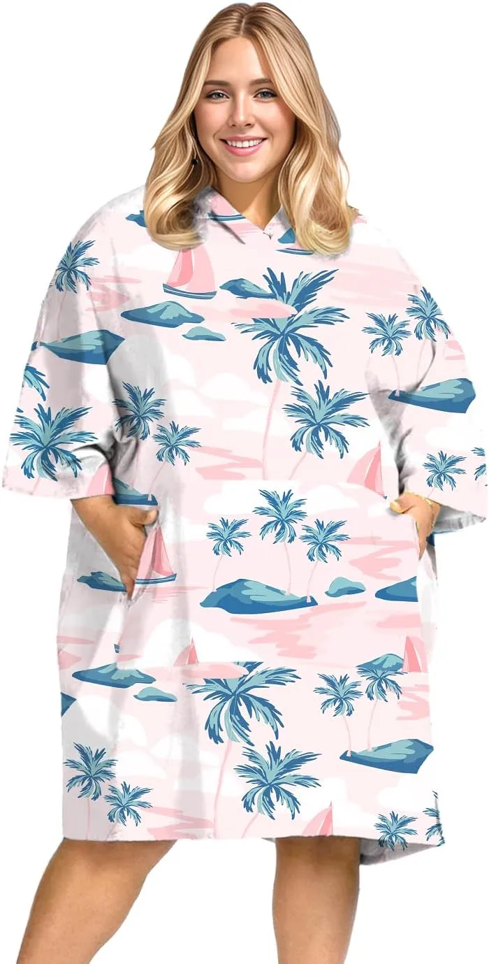 KFUBUO Surf Poncho Changing Towel Swim Robe with Pocket Plus Size Terry Cloth Swim Cover Up for Women Towel Poncho Hoodie