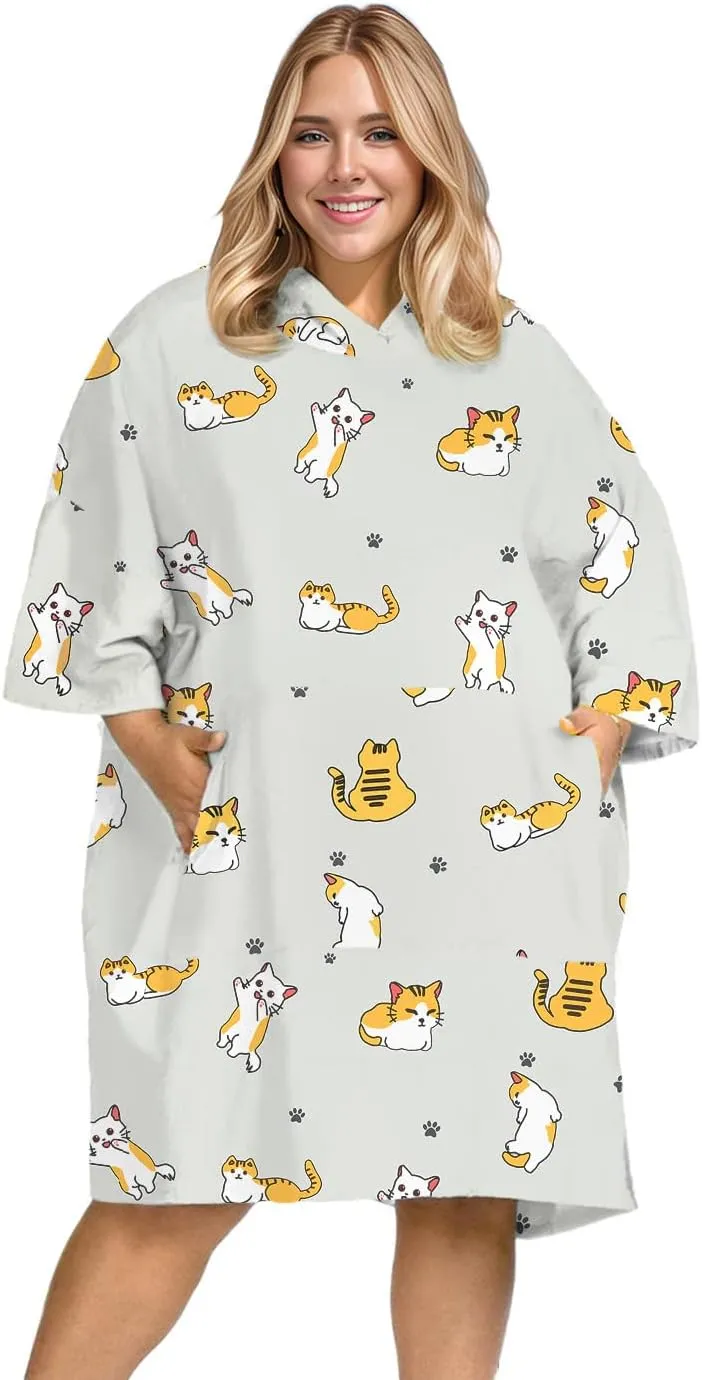 KFUBUO Surf Poncho Changing Towel Swim Robe with Pocket Plus Size Terry Cloth Swim Cover Up for Women Towel Poncho Hoodie