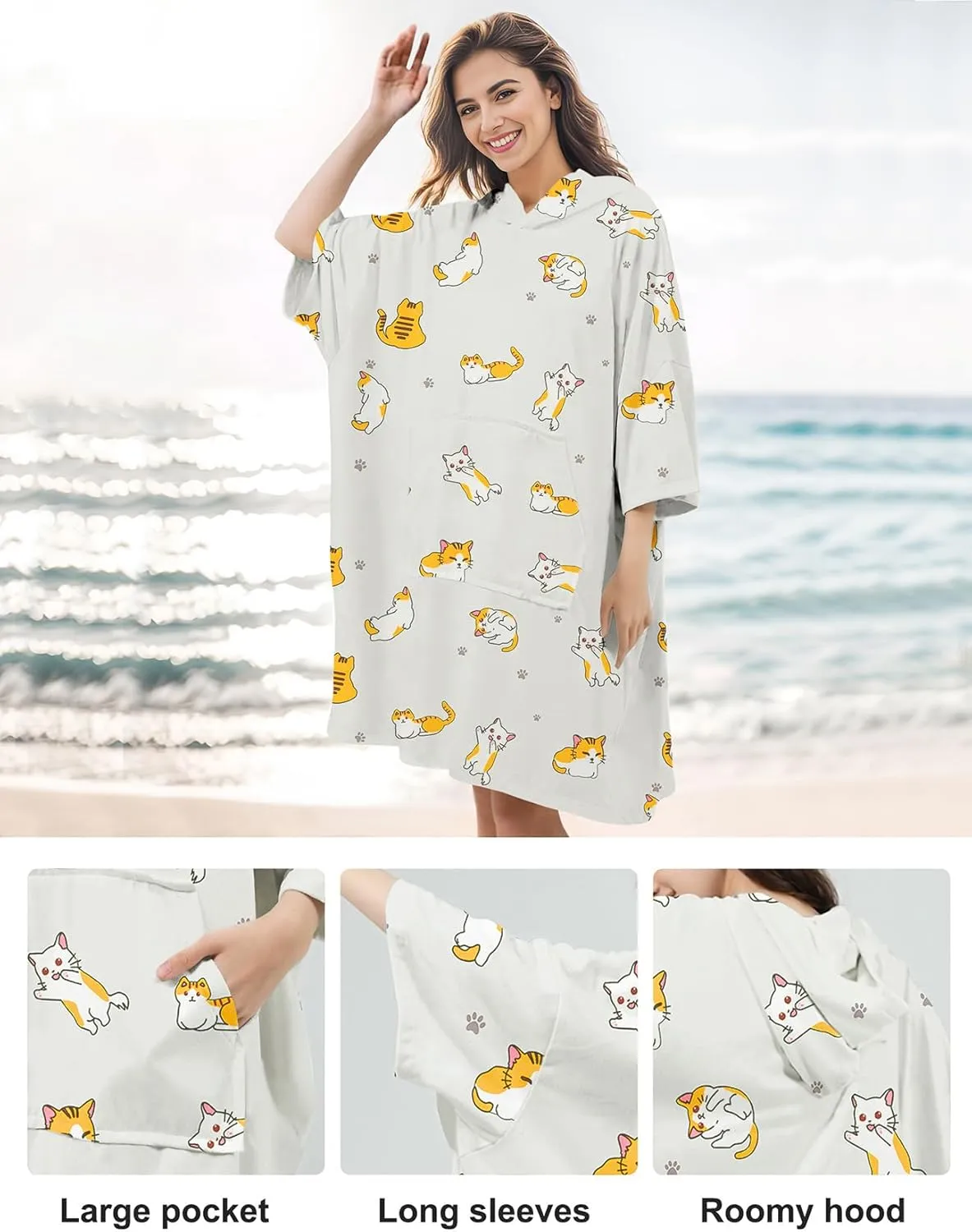 KFUBUO Surf Poncho Changing Towel Swim Robe with Pocket Plus Size Terry Cloth Swim Cover Up for Women Towel Poncho Hoodie
