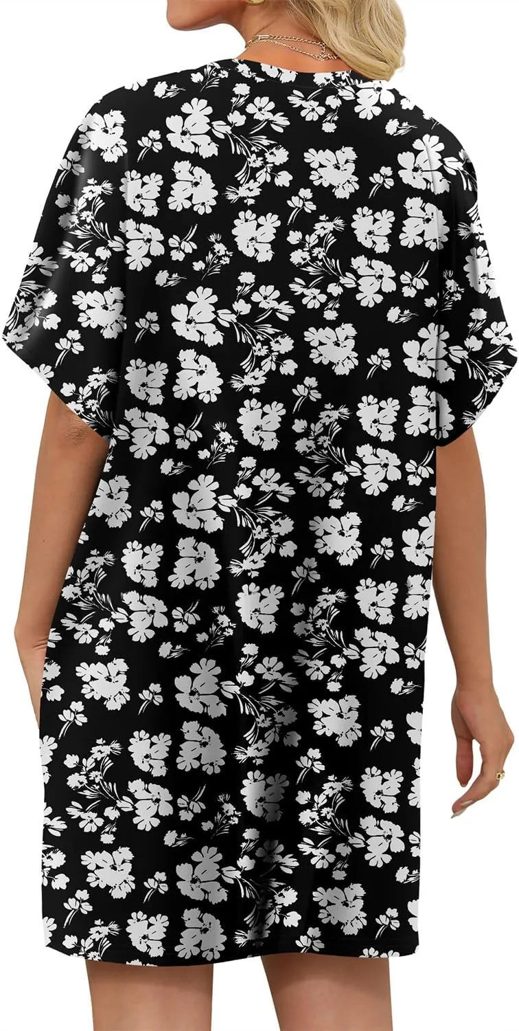 KISSMODA Womens Summer T Shirt Dress Casual Short Sleeve Beach Cover Up Tunic Tops with Pockets