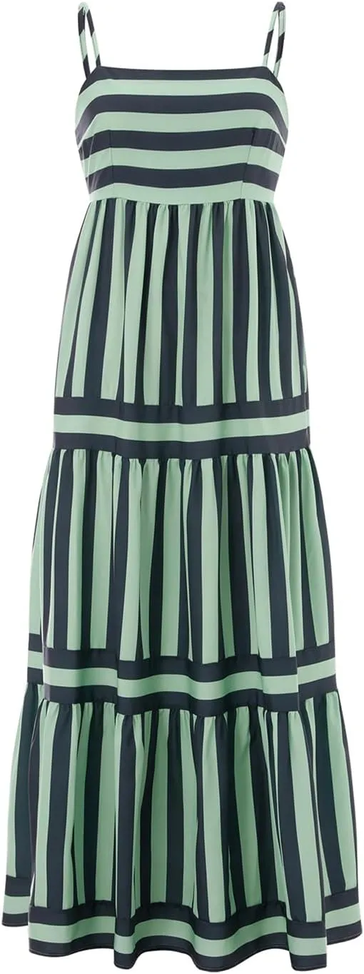 KMBANGI Women Striped Sleeveless Maxi Dress Swing Aline Midi Dress Backless Smocked Spaghetti Strap Boho Flowy Sundress