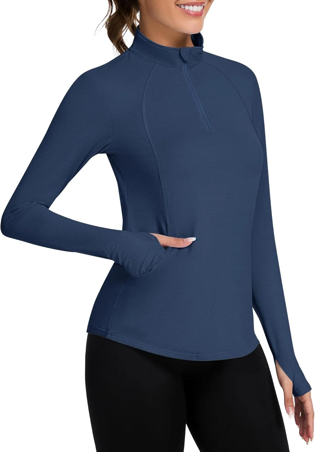 Loovoo Long Sleeve UPF50  Workout Tops Sun Protection 1/4 Zip Summer Quick Dry Hiking Shirts Lightweight Pullover Women