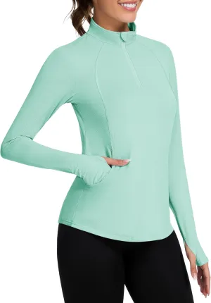 Loovoo Long Sleeve UPF50  Workout Tops Sun Protection 1/4 Zip Summer Quick Dry Hiking Shirts Lightweight Pullover Women