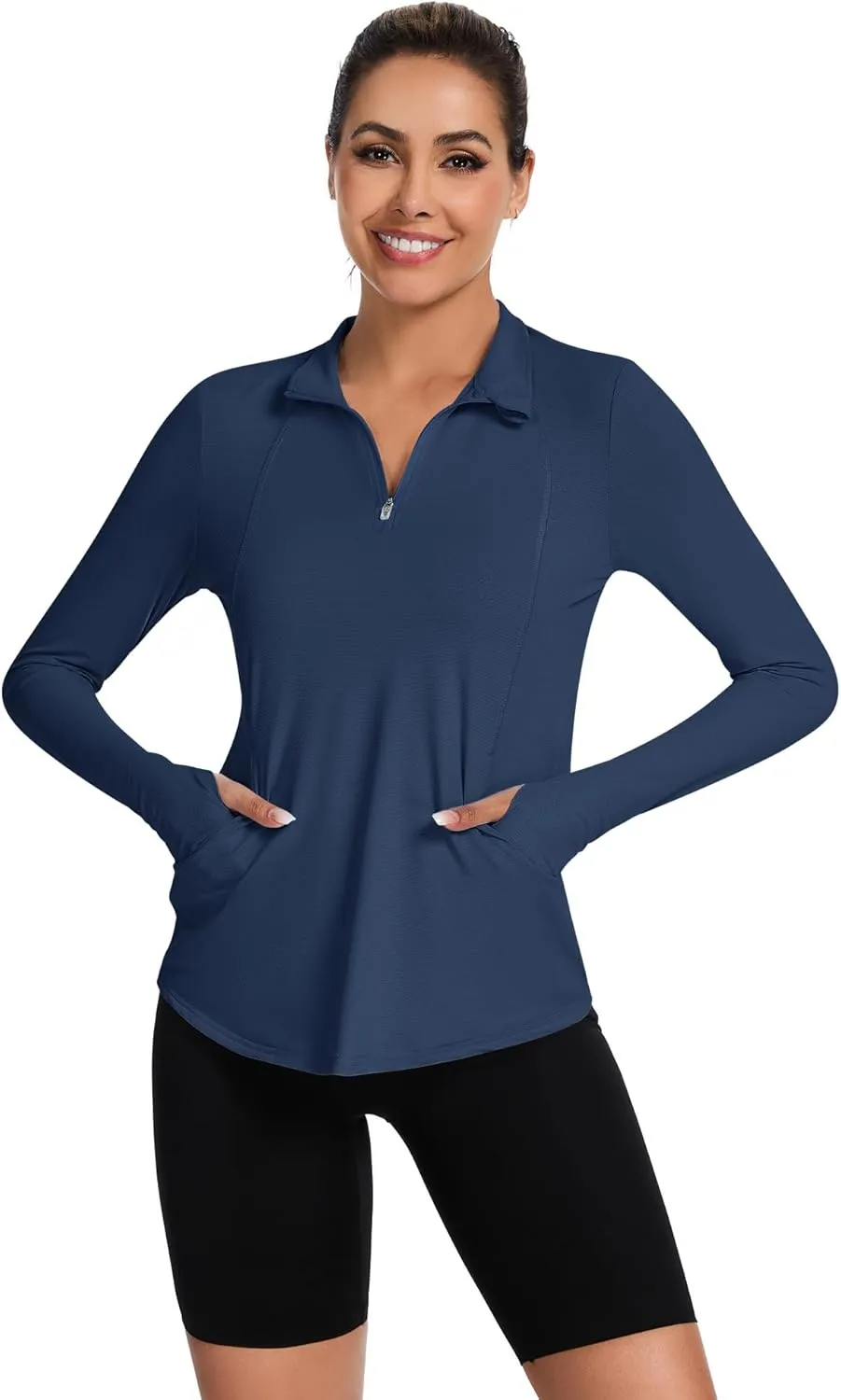 Loovoo Long Sleeve UPF50  Workout Tops Sun Protection 1/4 Zip Summer Quick Dry Hiking Shirts Lightweight Pullover Women