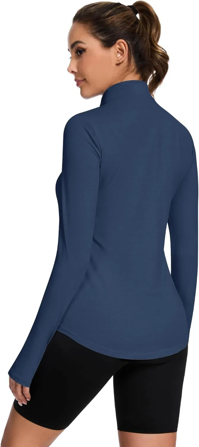 Loovoo Long Sleeve UPF50  Workout Tops Sun Protection 1/4 Zip Summer Quick Dry Hiking Shirts Lightweight Pullover Women