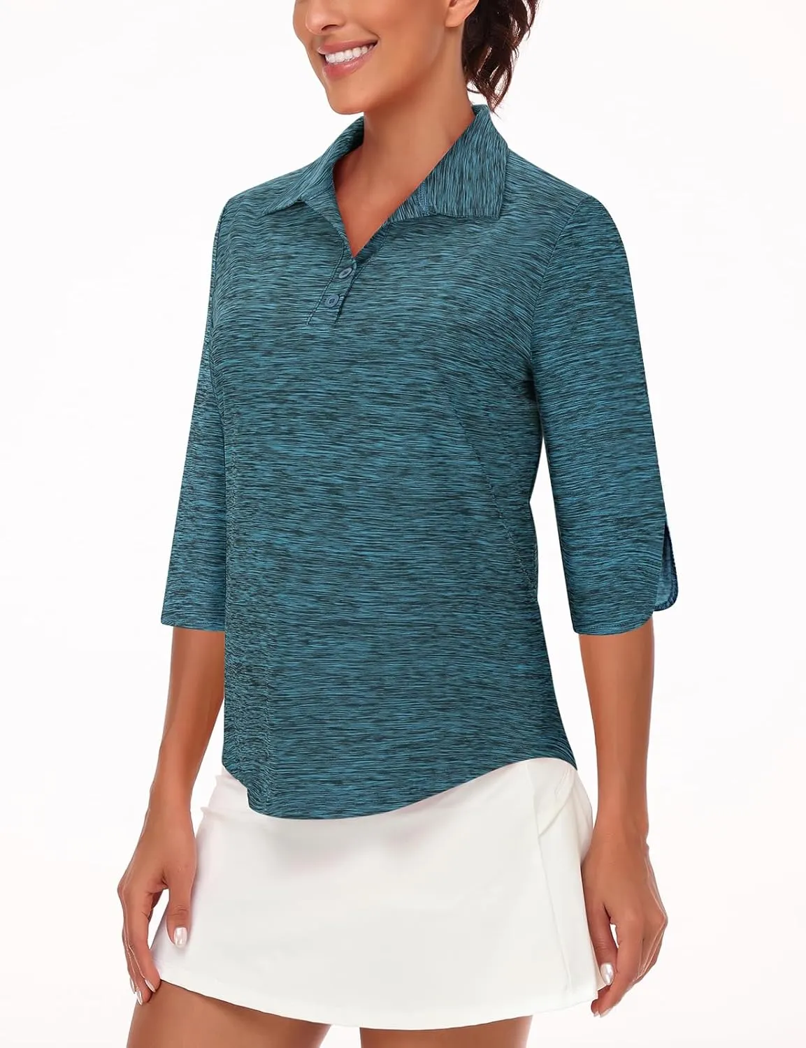 LURANEE Womens Golf Shirt Quick Dry 3/4 Sleeve T Shirts 2-Buttons Polo Workout Tops UPF 50  Shirts S-2XL