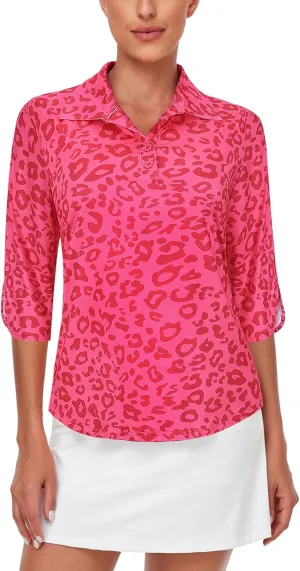 LURANEE Womens Golf Shirt Quick Dry 3/4 Sleeve T Shirts 2-Buttons Polo Workout Tops UPF 50  Shirts S-2XL