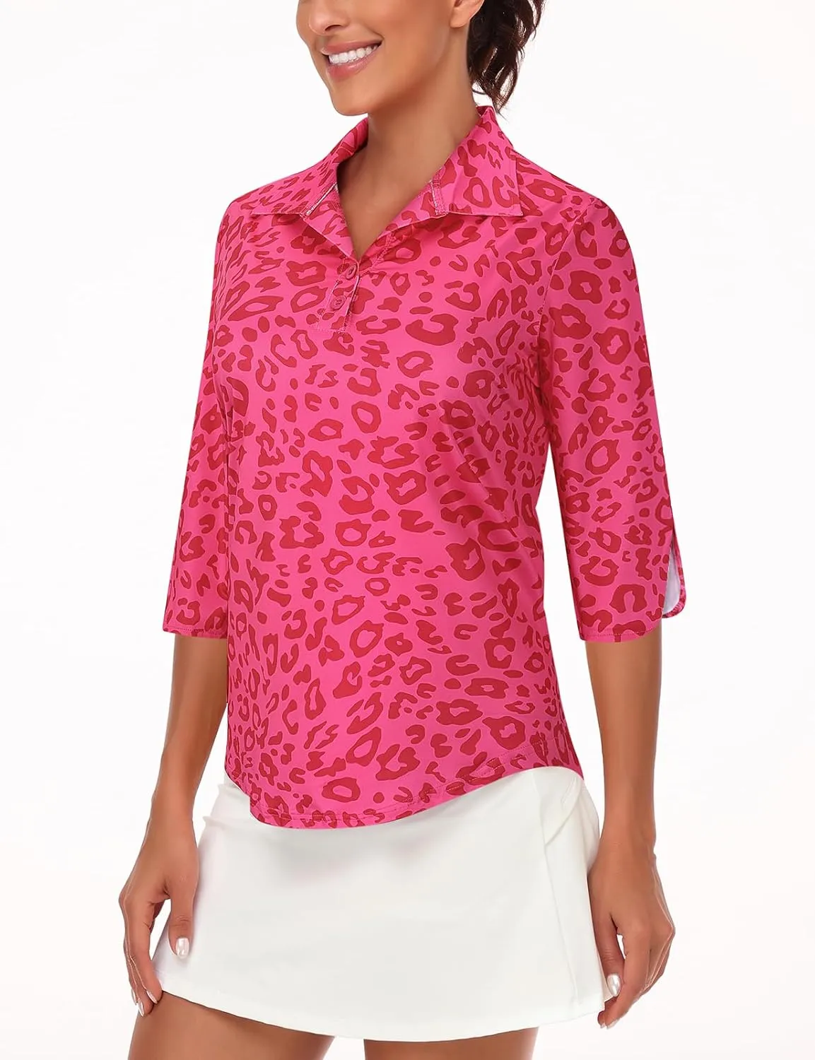LURANEE Womens Golf Shirt Quick Dry 3/4 Sleeve T Shirts 2-Buttons Polo Workout Tops UPF 50  Shirts S-2XL