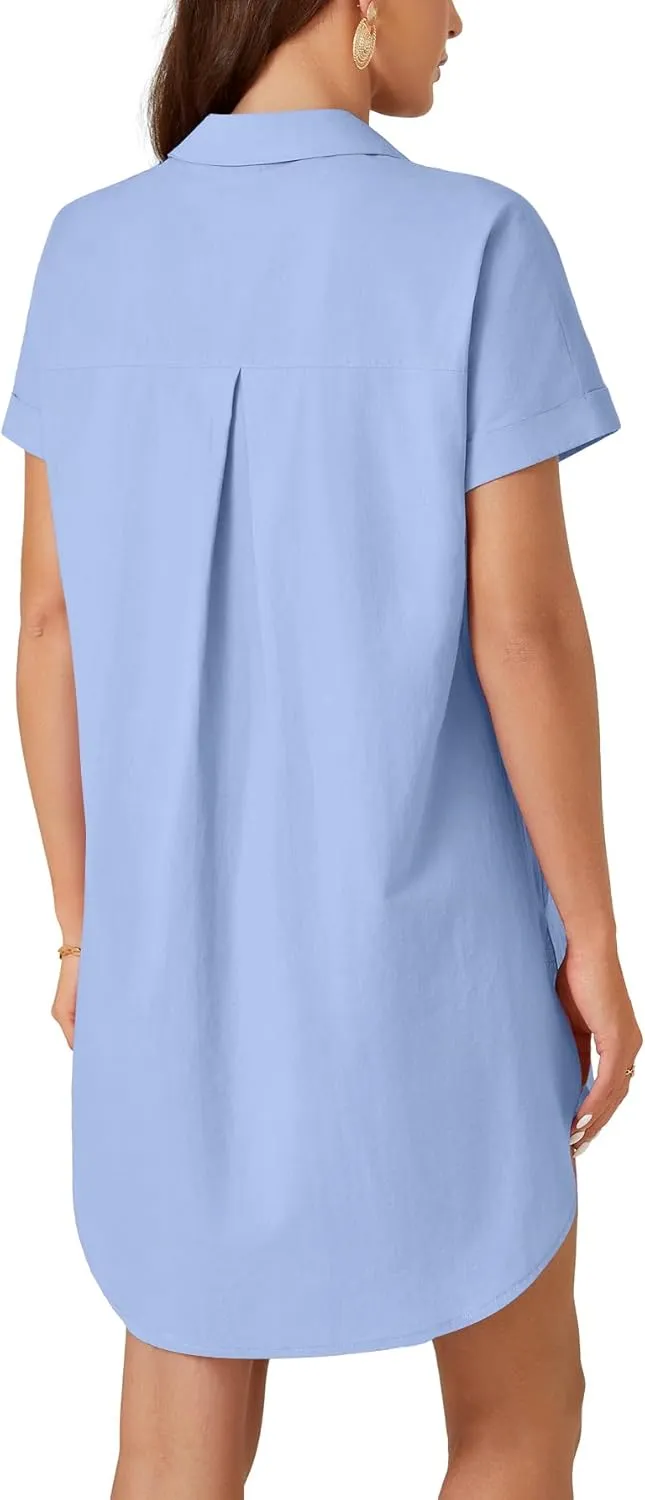 LYANER Women's Shirt Dress Collar Neck Short Sleeve Button Down Blouse Dress