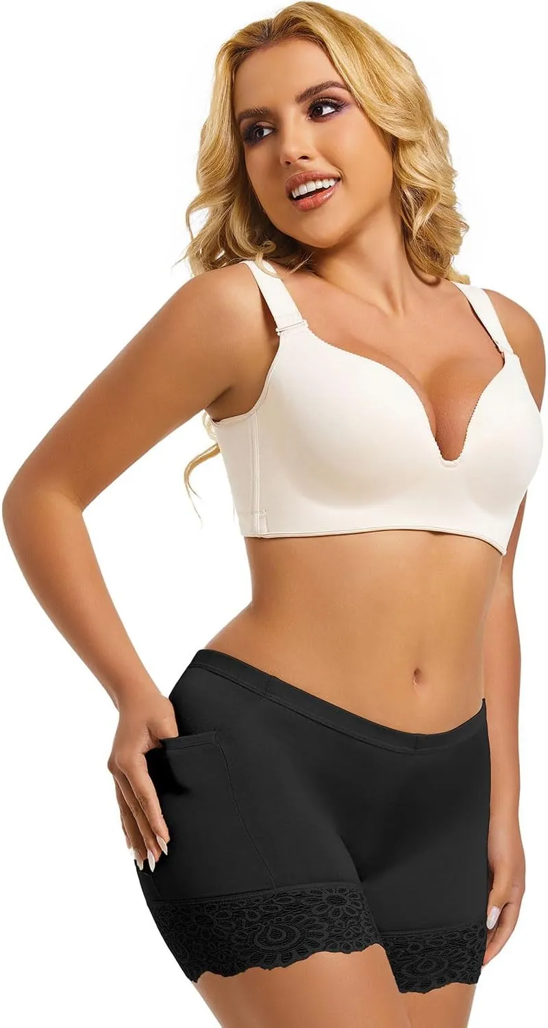 materasu 2pc Seamless Slip Shorts for Under Dresses Women Anti Chafing Underwear Boyshorts Panties Lace Under Shorts