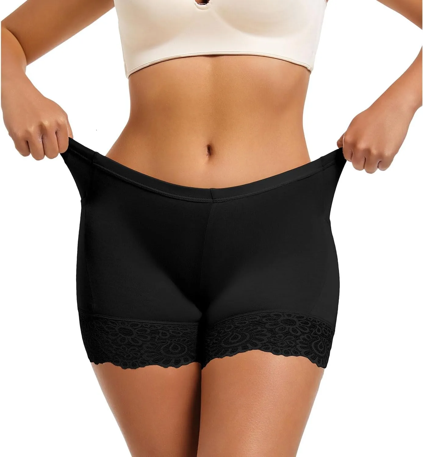 materasu 2pc Seamless Slip Shorts for Under Dresses Women Anti Chafing Underwear Boyshorts Panties Lace Under Shorts