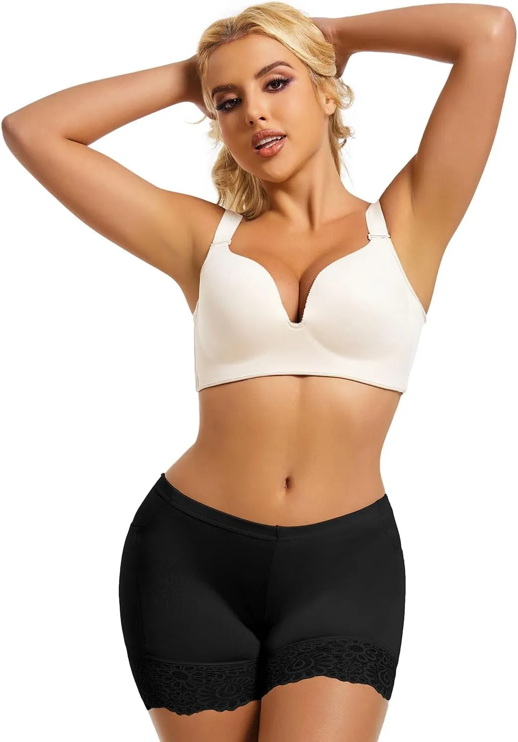 materasu 2pc Seamless Slip Shorts for Under Dresses Women Anti Chafing Underwear Boyshorts Panties Lace Under Shorts