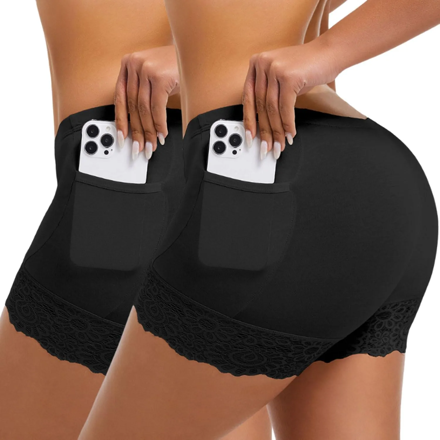 materasu 2pc Seamless Slip Shorts for Under Dresses Women Anti Chafing Underwear Boyshorts Panties Lace Under Shorts