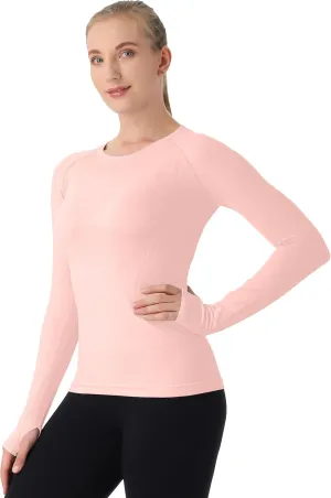MathCat Seamless Workout Shirts for Women Long Sleeve Yoga Tops Sports Running Shirt Breathable Athletic Top Slim Fit
