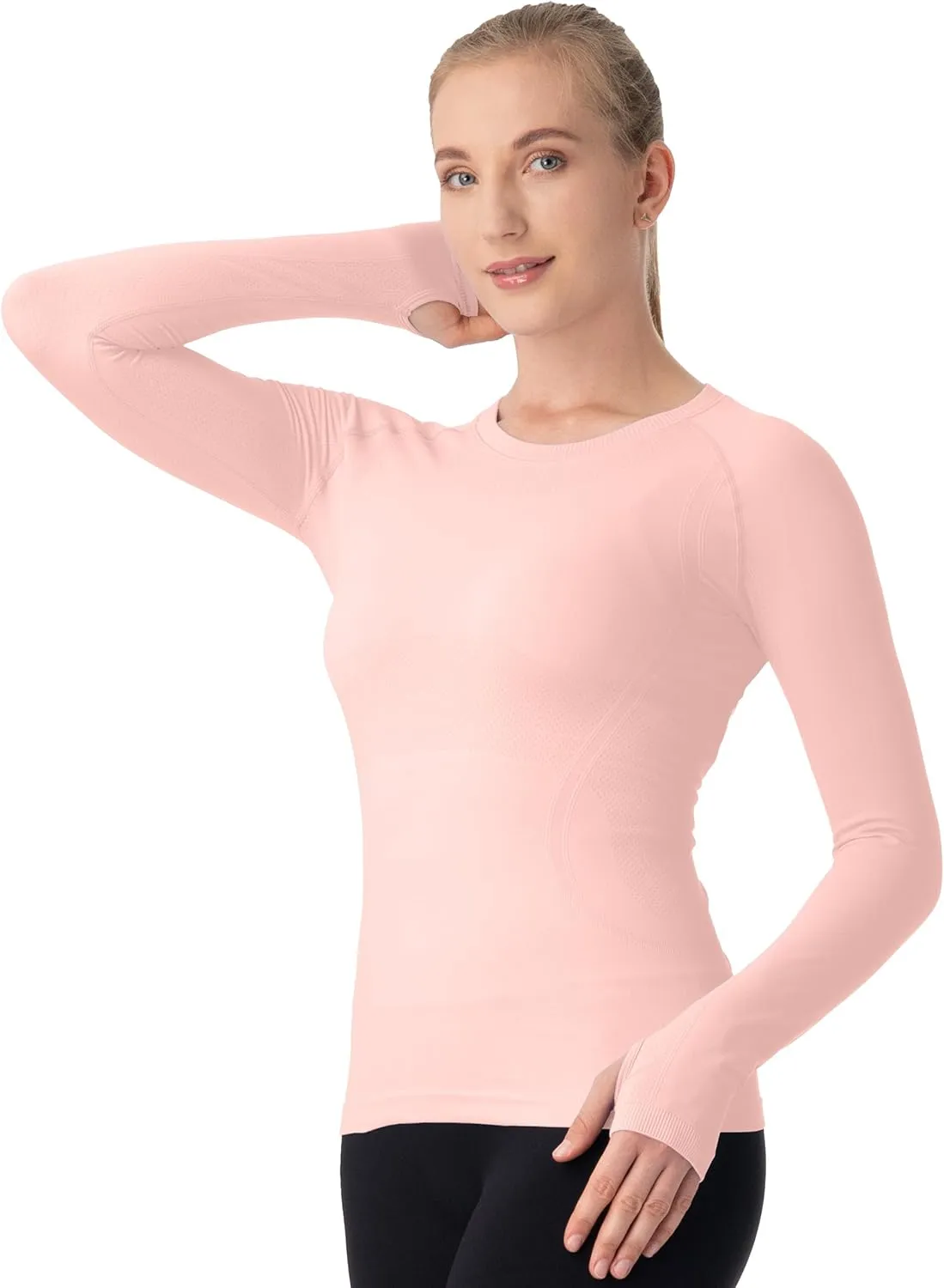 MathCat Seamless Workout Shirts for Women Long Sleeve Yoga Tops Sports Running Shirt Breathable Athletic Top Slim Fit