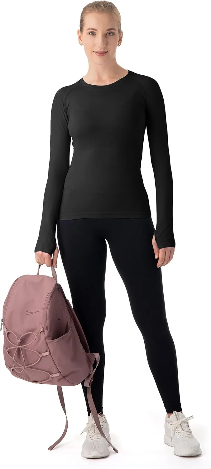 MathCat Seamless Workout Shirts for Women Long Sleeve Yoga Tops Sports Running Shirt Breathable Athletic Top Slim Fit