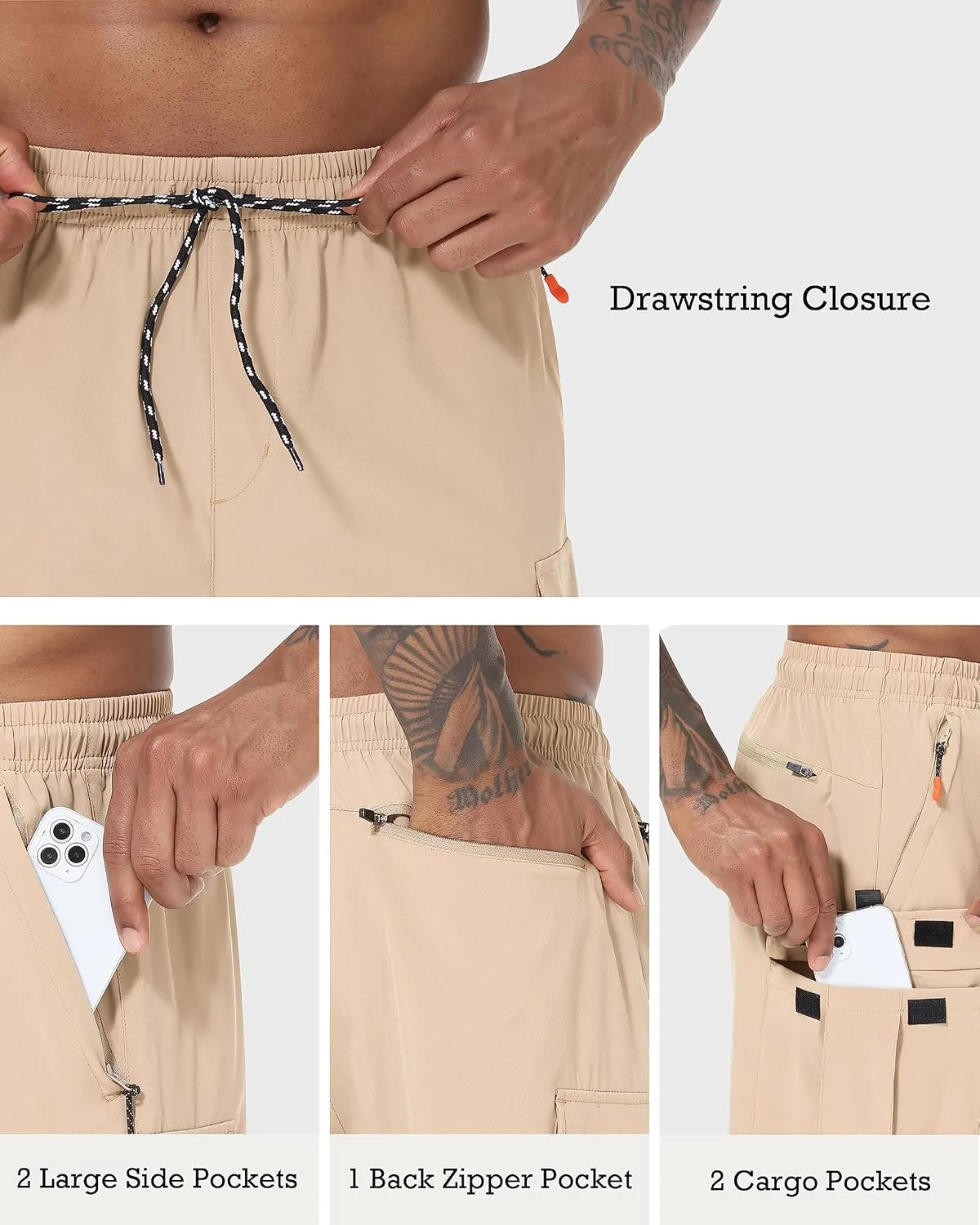 Men's Cargo Shorts Quick Dry Lightweight Stretch Hiking Shorts for Men with 5 Pockets No Lining