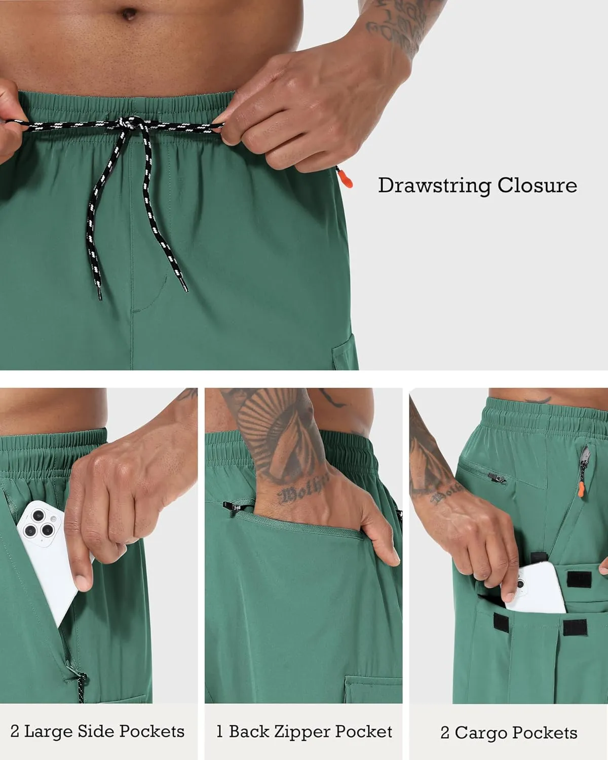 Men's Cargo Shorts Quick Dry Lightweight Stretch Hiking Shorts for Men with 5 Pockets No Lining