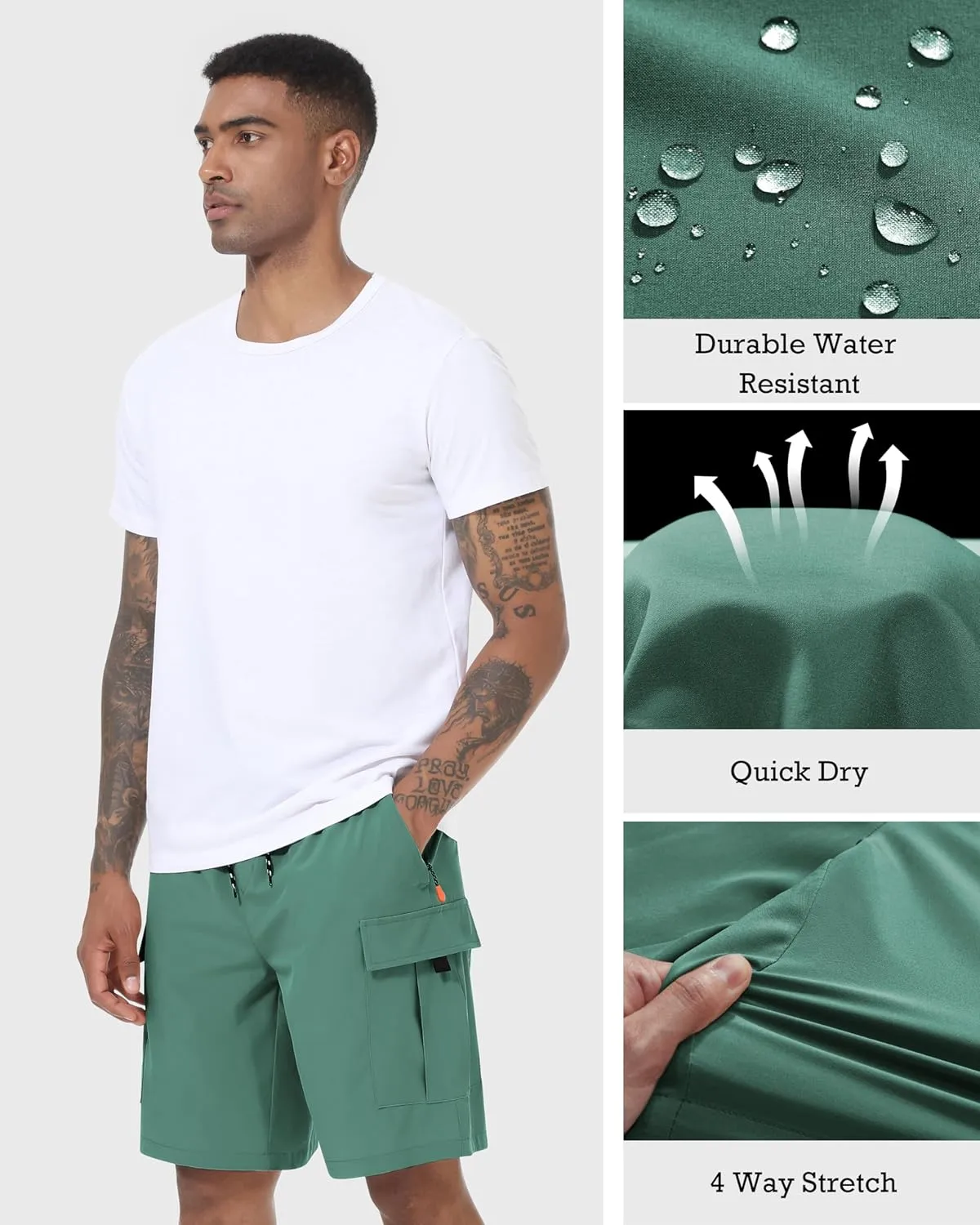 Men's Cargo Shorts Quick Dry Lightweight Stretch Hiking Shorts for Men with 5 Pockets No Lining