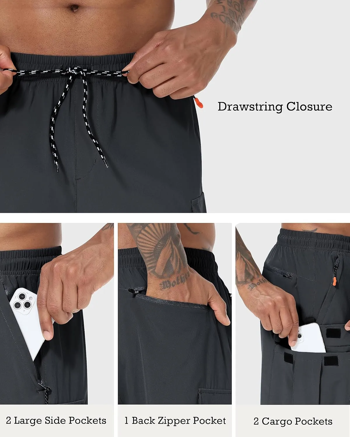 Men's Cargo Shorts Quick Dry Lightweight Stretch Hiking Shorts for Men with 5 Pockets No Lining